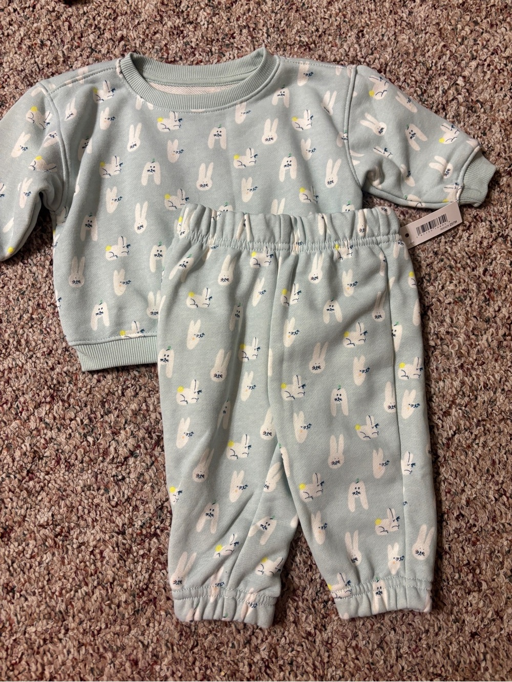 Amazon Essentials Bunny Print Mint Green Sweatpants/Sweatshirt Set